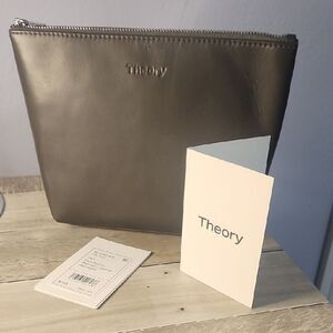 Theory Men's Dark Gray Leather Toiletry Bag